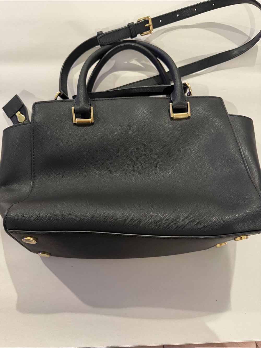 Michael Kors Black Saffiano Satchel with Gold Logo - Picture 2 of 4
